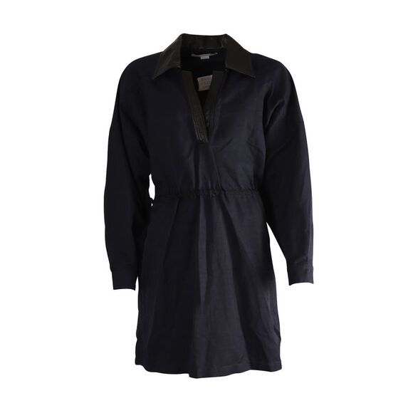 Stella McCartney Faux-Leather Trimmed Collar Dress in Navy Blue Polyamide